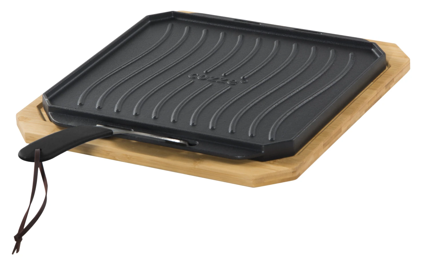 Cozze Gusseisenpfanne Mit Bambus Servierbrett, 33x33 Cm – Bild 2
