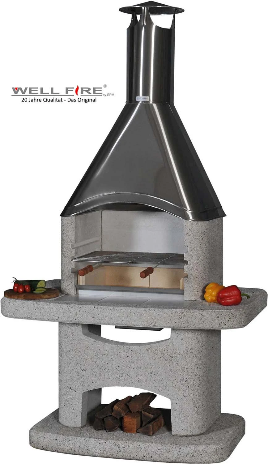 Grillkamin Wellfire NOVA Weiß Mit Edelstahlhaube