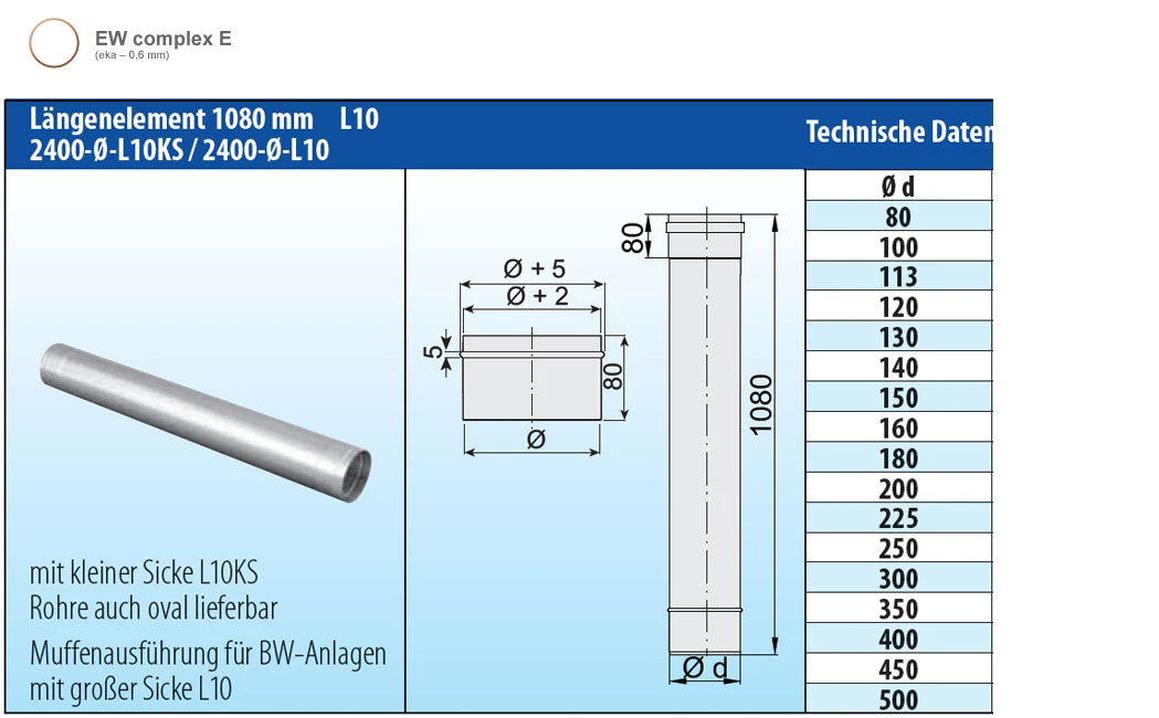 Schornsteinrohr Edelstahl 1080 Mm Einwandig - Eka Complex E – Bild 4