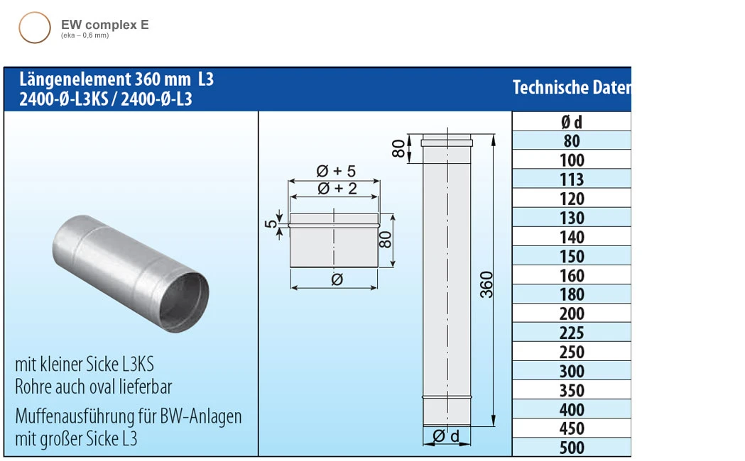 Schornsteinrohr Edelstahl 360 Mm Einwandig - Eka Complex E – Bild 3