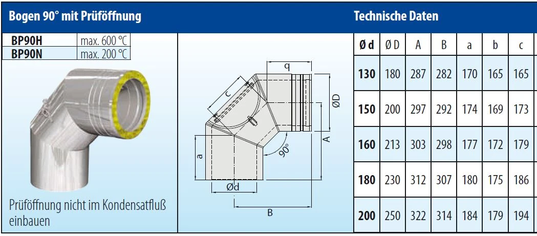 Schornstein Winkel 90° Mit Prüföffnung Doppelwandig - Eka Cosmos D 25 – Bild 6