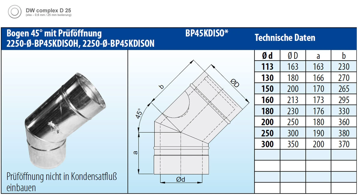 Schornstein Winkel 45° Doppelwandig Mit Prüföffnung Verkupfert - Eka Complex D 25 – Bild 6