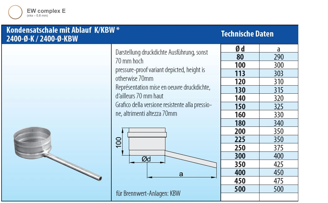 Kondensatschale Mit Ablauf Edelstahl Einwandig - Eka Complex E – Bild 3