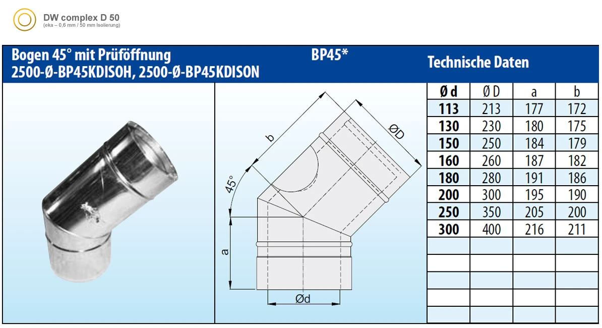 Schornstein Winkel 45° Doppelwandig Mit Prüföffnung - Eka Complex D 50 – Bild 6