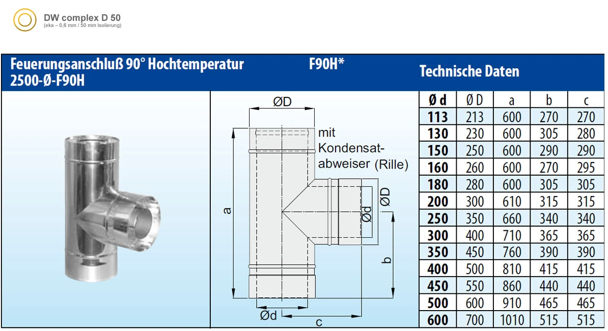 Feuerungsanschluss 90° Hochtemperatur Edelstahl Doppelwandig - Eka Complex D 50 – Bild 2