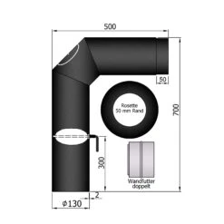 Rauchrohr Set Stahl 2x 45° 700 X 500 Mm Schwarz