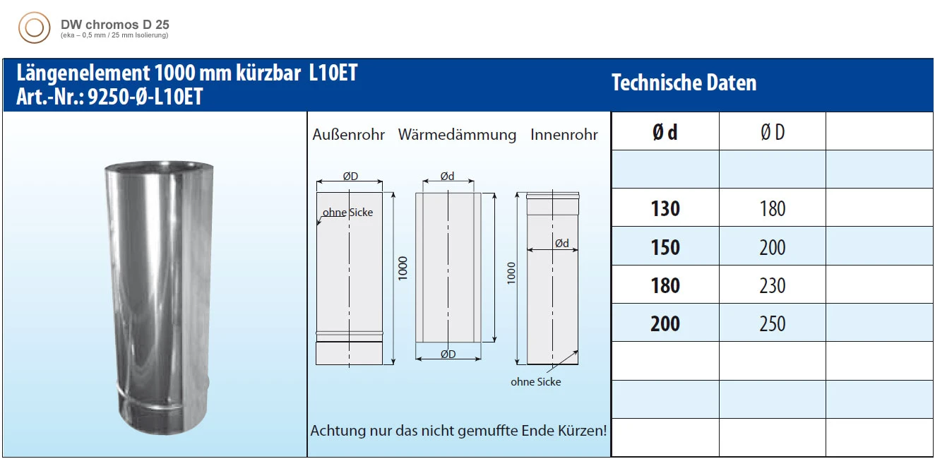 Edelstahlschornstein 7,0 M Doppelwandig - Eka Chromos D 25 – Bild 8