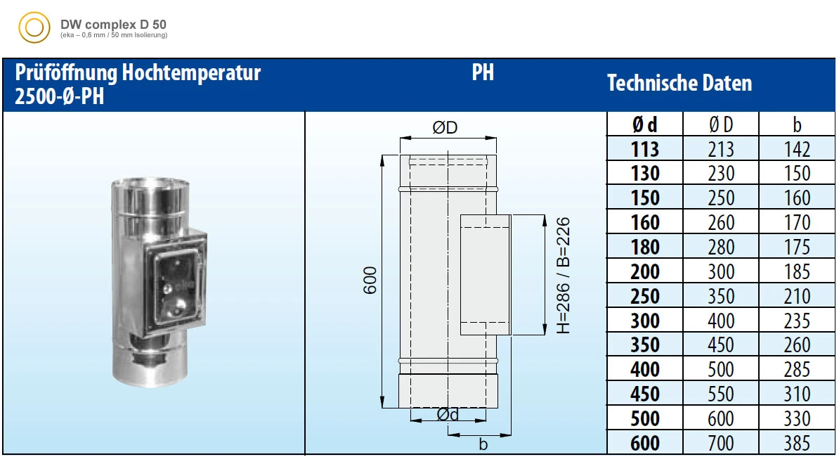 Prüföffnung Hochtemperatur Edelstahl Doppelwandig - Eka Complex D 50 – Bild 2