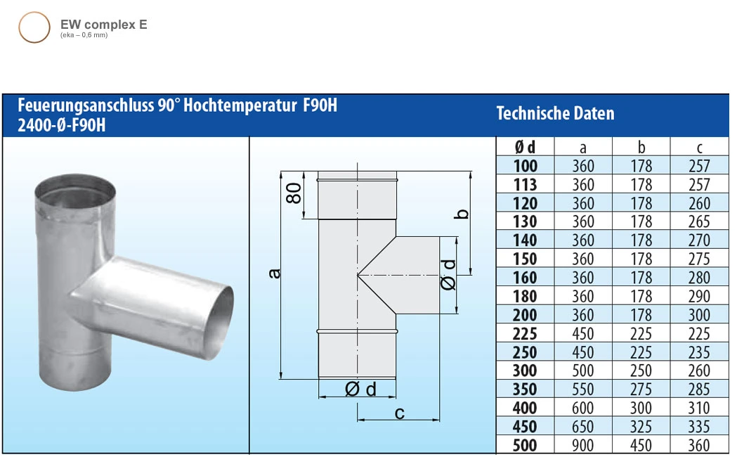 Feuerungsanschluss 90° Hochtemperatur Einwandig - Eka Complex E – Bild 2