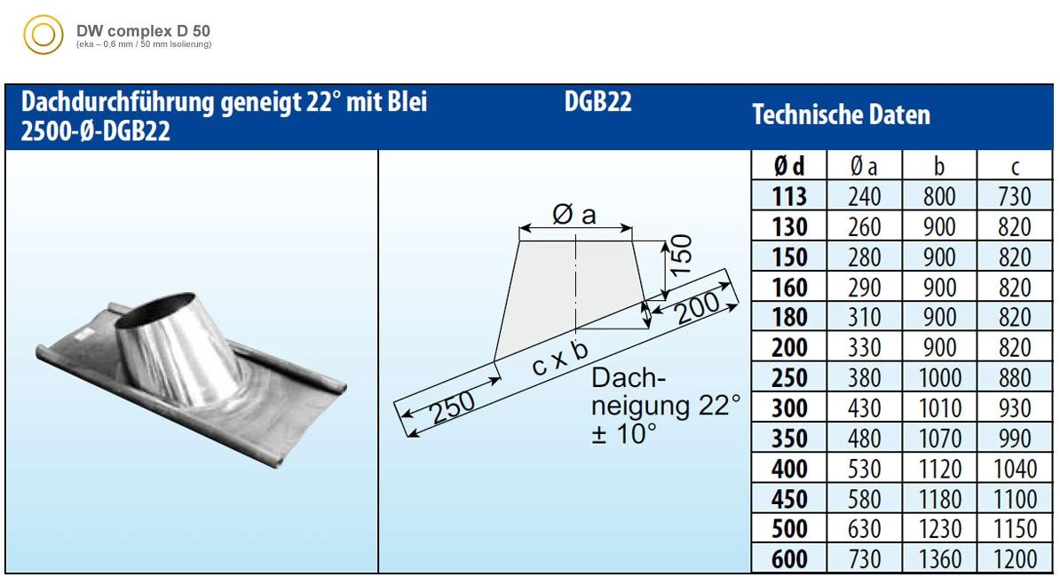 Dachdurchführung 10-28° Mit Bleikranz - Eka Complex D 50 – Bild 2