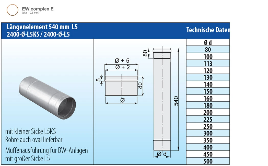 Schornsteinrohr Edelstahl 540 Mm Einwandig - Eka Complex E – Bild 2