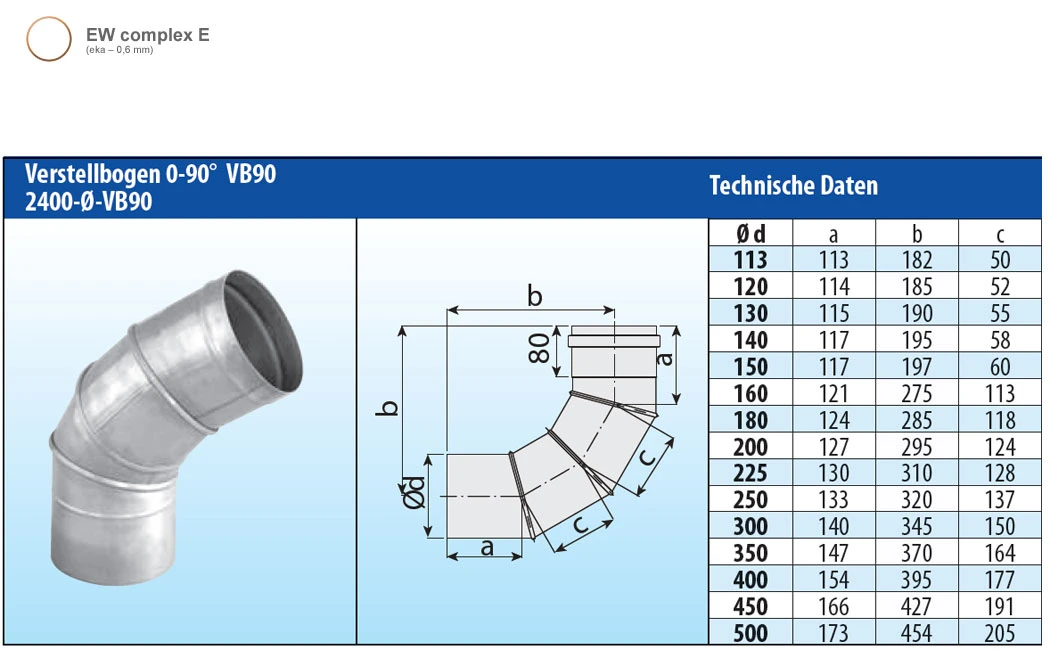 Schornstein Winkel 0-90° Einwandig Verstellbar - Eka Complex E – Bild 2